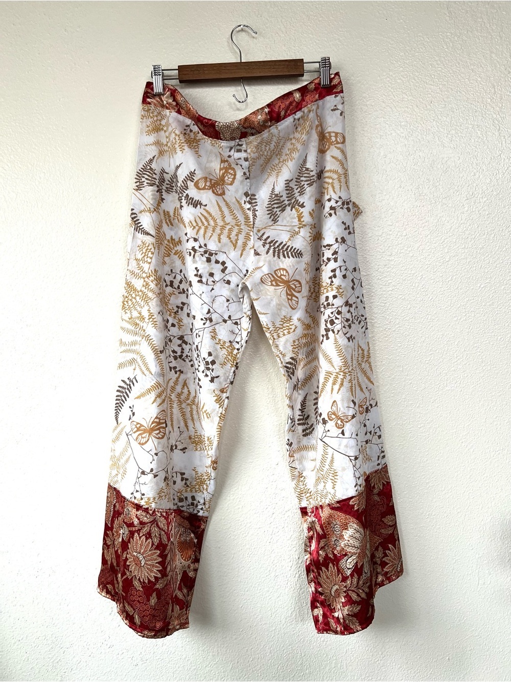 Boho Floral Wide-Leg Reworked Patchwork Pants Large - Picture 3 of 3